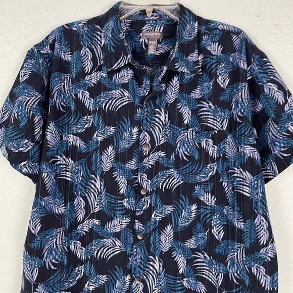 Van Heusen Men’s Air Short Sleeve Button Down Shirt – Blue Leaf Print – Size XL - Picture 2 of 15